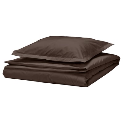 HAMPFLOCKEL beddengoed set - donkerbruin, vierkant, katoen, knapperig, klassiek.