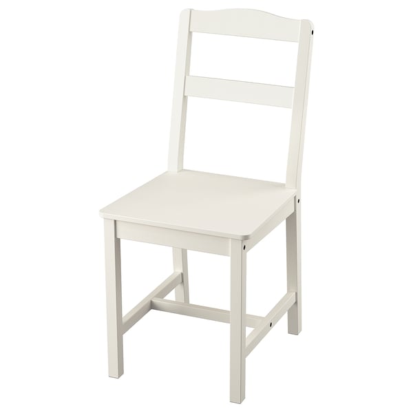 Witte HAUGA houten eetkamerstoel zonder armleuning en klassiek ontwerp met ladderrugleuning.