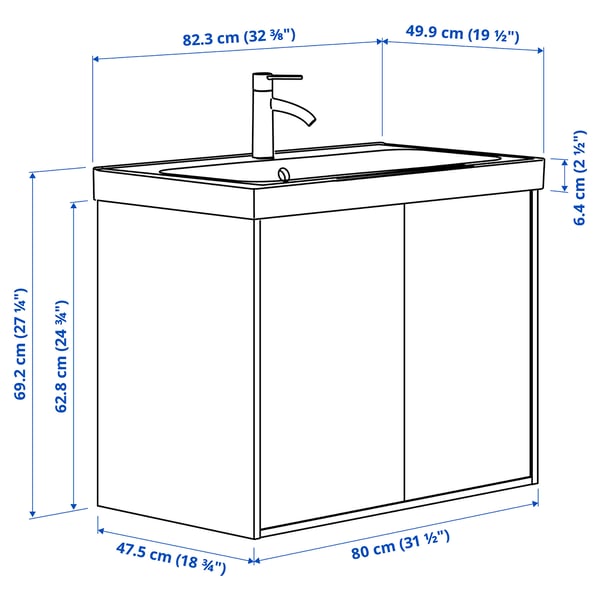 Illustratie met afmetingen voor het product: HAVBÄCK.