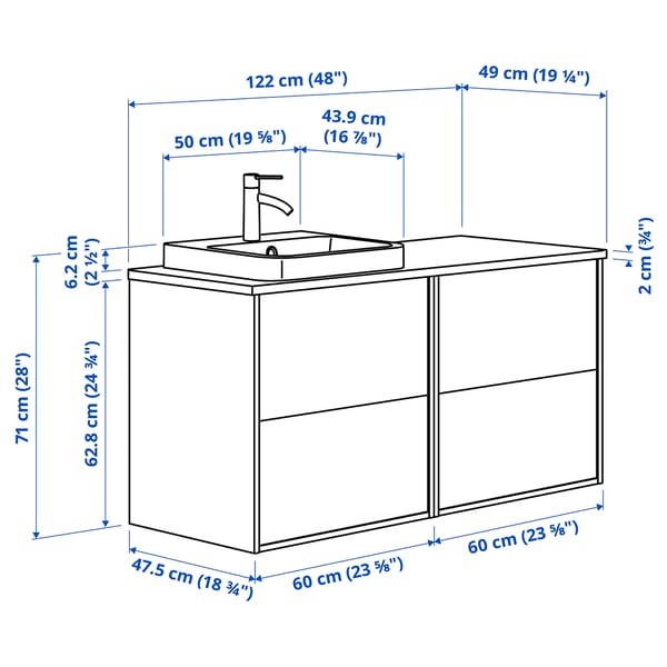 Illustratie met afmetingen voor het product: HAVBÄCK.