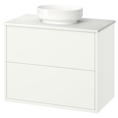 HAVBÄCK / VINDELÄLVEN Wastafel+lades/wasbak, wit/wit marmerpatroon, 82x49x77 cm