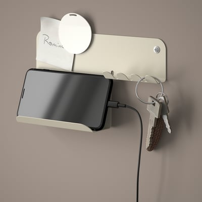 Beige metalen wandopberger HAVREKROSS met haken voor kleine spulletjes.