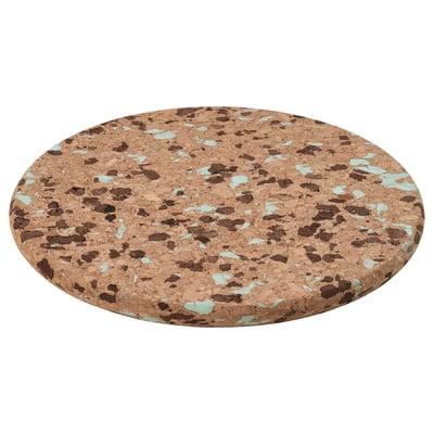HEAT Onderzetter, kurk met een patroon/lichtturkoois, 19 cm