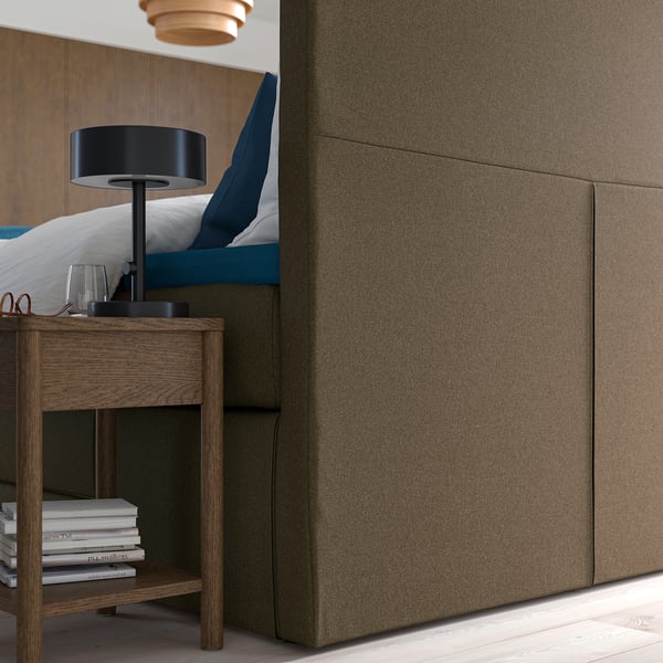 HEMFJÄLLET Boxspring met opberger, Valevåg middelhard/Norrsele Tonerud donkergrijs-bruin, 160x200 cm