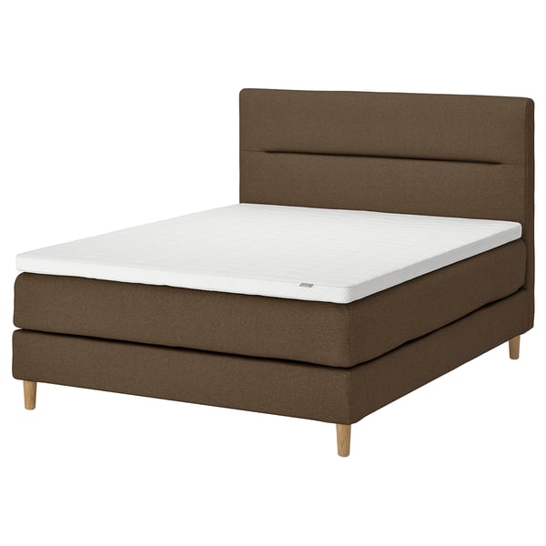 HEMFJÄLLET Boxspring, Valevåg middelhard/Norrsele Tonerud donkergrijs-bruin, 180x200 cm