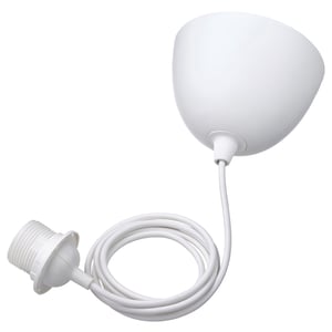 Witte HEMMA hanglamp met ronde kap, snoer en plafondkap.