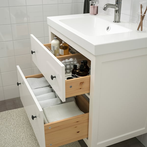 HEMNES / ORRSJÖN Wastafel+lades/wasbak, wit, 82x49x89 cm