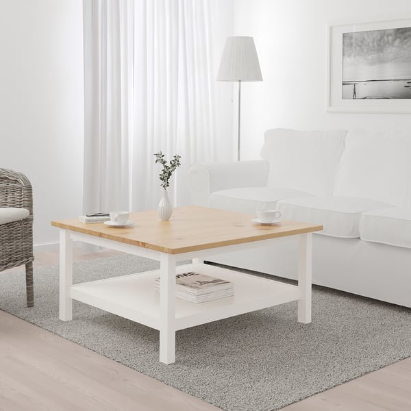 Verlichten Arena Oproepen HEMNES Salontafel, wit gebeitst, lichtbruin, 90x90 cm - IKEA België