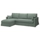 HYLTARP sectionele bank, groen, zachte stof, l-vorm met opbergruimte.