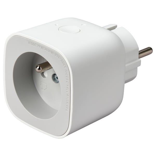 Slimme stekker INSPELNING: wit, kunststof, compact, enkel stopcontact, afgerond ontwerp.
