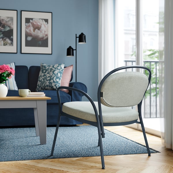 ISMANTORP Fauteuil, metaal zwartblauw/Tibbleby Beige-grijs