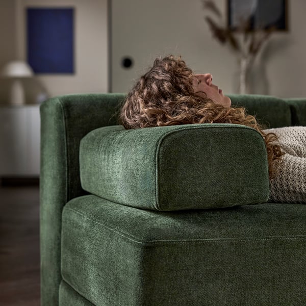 JÄTTEBO 2,5-zitsbank met chaise longue, links met nekkussen/Johanneshov donkergroen