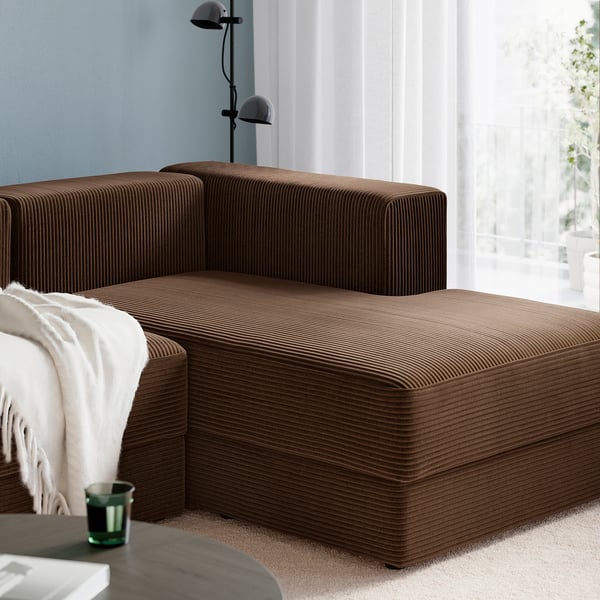 JÄTTEBO 3,5-zitsbank met chaise longue, met armsteun Samsala/donkerbruin