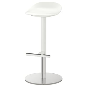 JANINGE witte barkruk: strak design, ronde zitting, verstelbaar, metalen onderstel.