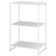 Een ikea JOSTEIN wit metalen kast met drie planken. Het is vierkant, duurzaam en geschikt voor zowel binnen- als buitengebruik.