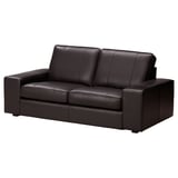 Donkerbruine lederen KIVIK bank, rechthoekig, lage armen, comfortabel, modern design.