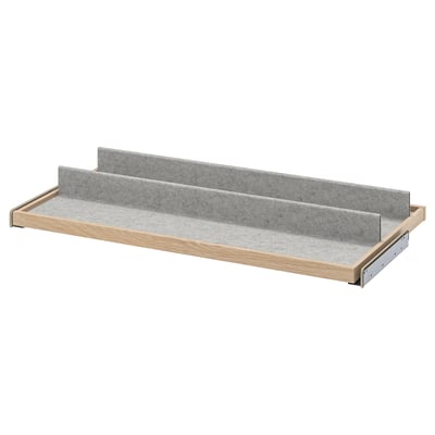 Ikea KOMPLEMENT lade, grijs, met vilten voering en schoenhouder.