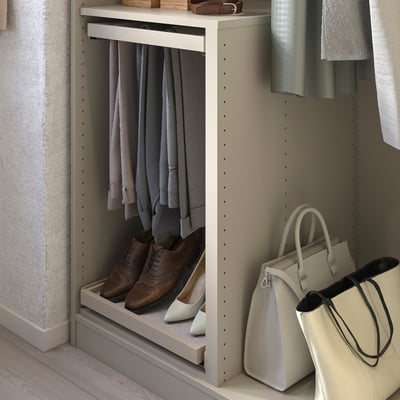 Kastorganizer met planken & ophangruimte; Beige, semi-matte folie, rechthoekige vorm.