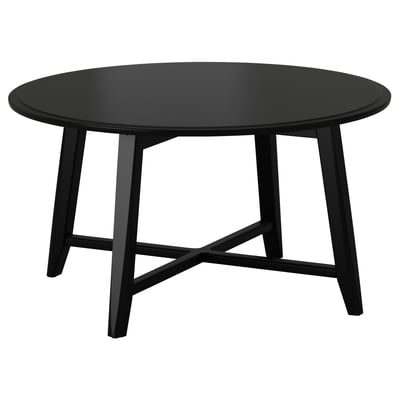 Zwarte KRAGSTA ronde salontafel, afwerking met acrylverf, gladde randen, vier schuine poten.