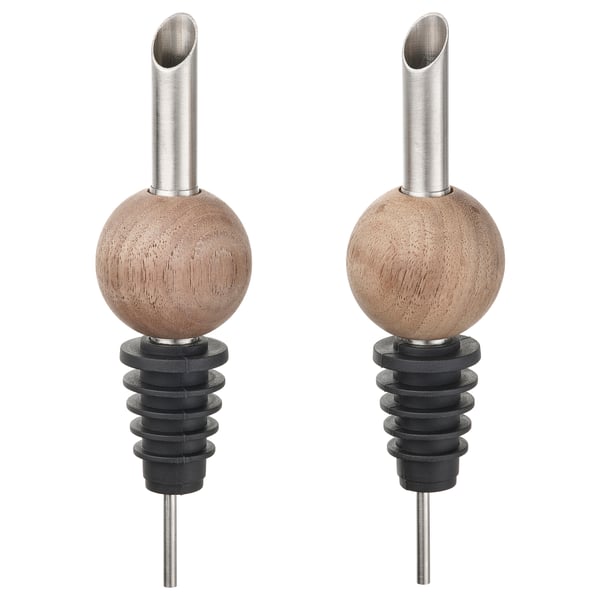 KRÖSAMOS hout & staal druppelstops, bruin, rond, elegant ontwerp voor elegante flessen.