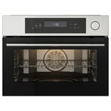Ingebouwde roestvrijstalen oven, zwarte bediening, digitaal om 11:30, stoomkoken & meerdere warmtefuncties.