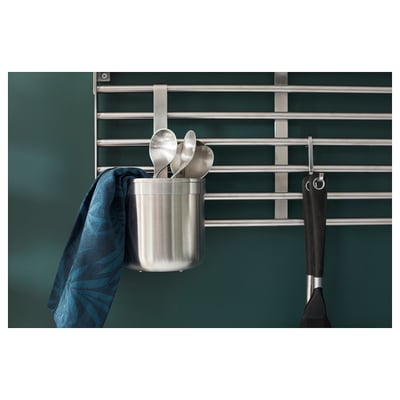 KUNGSFORS roestvrijstalen keukengereihouder, cilindrisch met een handvat, ideaal voor opslag in de keuken.