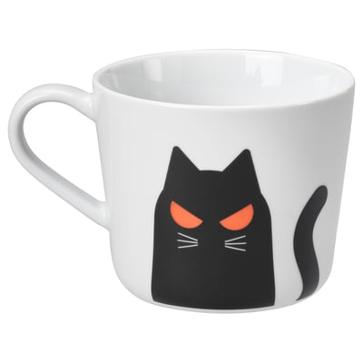 KUSTFYR Beker, Kattenpatroon wit/zwart, 36 cl