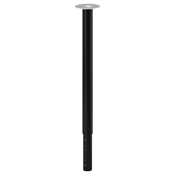 Zwarte LAGKAPTEN tafelpoot, verstelbaar metaal, cilindrische vorm, hoogtemeter, modern design.