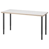 LAGKAPTEN rechthoekige tafel, wit en naturel hout, vier zwarte verstelbare poten.