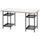 Modern rechthoekig bureau, houten blad, zwarte metalen poten & planken, functioneel ontwerp.