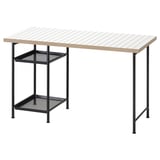 LAGKAPTEN bureau, rechthoekig, wit blad, zwarte metalen poten, gaasplanken.