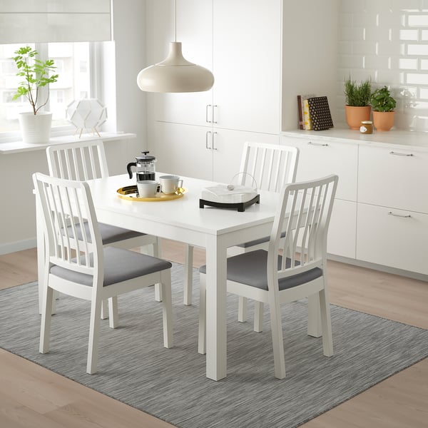 Fobie Verlichten Kameraad LANEBERG / EKEDALEN Tafel en 4 stoelen, wit/wit lichtgrijs, 130/190x80 cm -  IKEA België