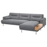 LÅNGARYD grijze gestoffeerde sectionele bank met houtopslag, modern design.