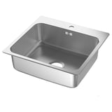 Een LÅNGUDDEN spoelbak, een roestvrijstalen spoelbak met een strak, modern design en een geluidsabsorberend materiaal voor stiller gebruik.