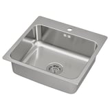 Roestvrijstalen gootsteen, vierkante vorm, enkele diepe wastafel, met afdruiprek, strak modern design.