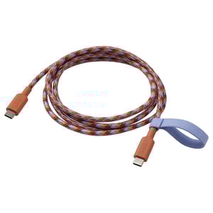 LILLHULT usb-c-kabel in oranjeblauw, geweven uitvoering met rubberen connectoren.