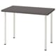 LINNMON: rechthoekig bureau, donkergrijs blad, witte poten, modern minimalistisch design.