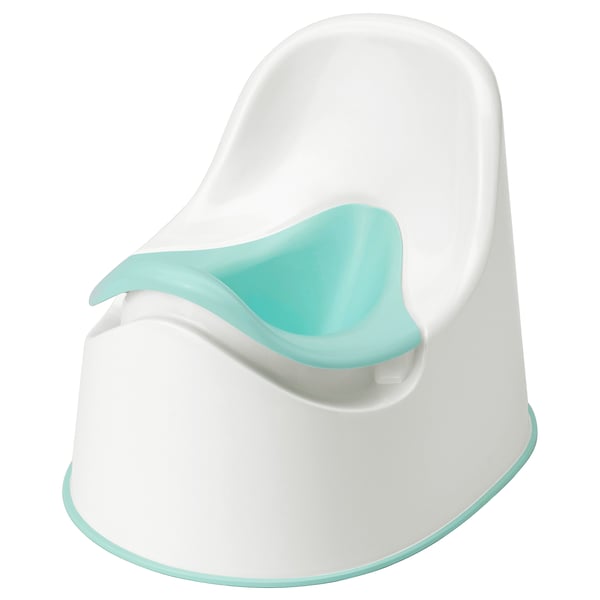 Peutertoilet, witte en turquoise zitting