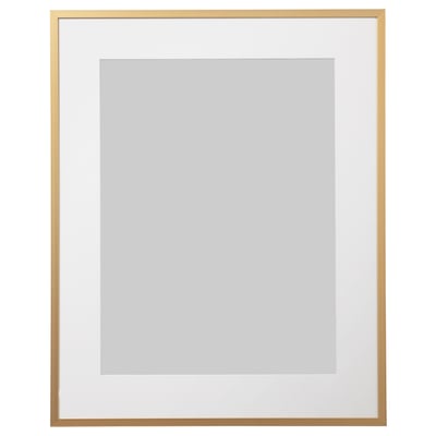 Gouden LOMVIKEN fotokader met witte mat, vierkante vorm, strak design.