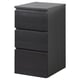 MALM zwarte ladekast, strak design, drie lades, gladde oppervlakken.