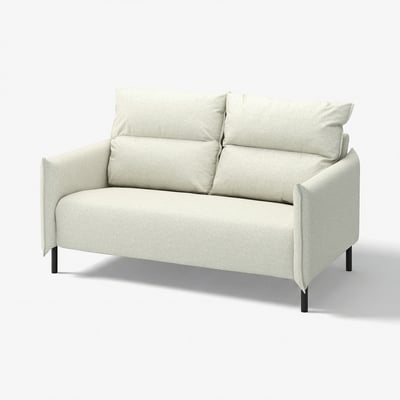 MANNARP bank, crèmekleurig, modern design, hoge rugleuning, zachte kussens, zwarte benen.