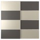 MEHAMN-deur: ontwerp met 6 panelen, 3 lichtbeige, 3 donkergrijs, rechthoekig, hardboard, aluminium rail.