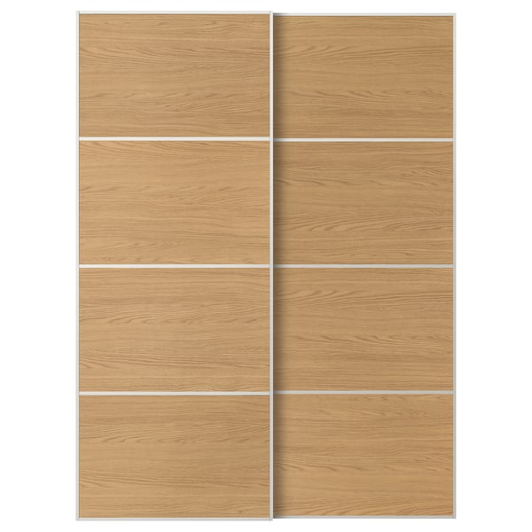 MEHAMN Schuifdeur, set van 2, wit/tweezijdig eikenpatroon, 150x201 cm