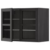 METOD zwarte keukenkast met glazen deuren, donker essenhout, rechthoekig, modern design, verstelbare planken.