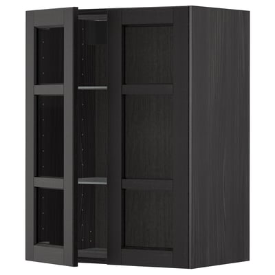 Zwart gebeitste wandkast met glazen deur, moderne keukenberging.
