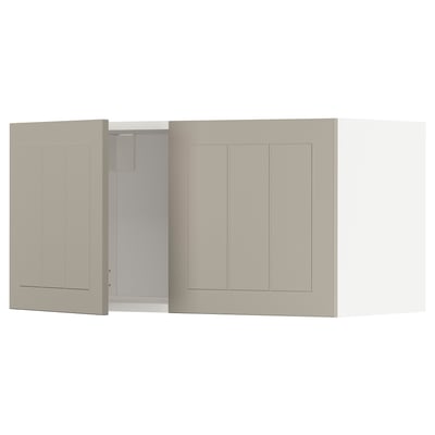 METOD keukenwandmeubel in beige met beige deuren, hardboard, rechthoekige vorm en minimalistisch design.