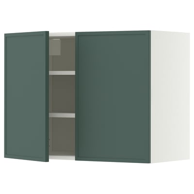 METOD Bovenkast met planken/2 deuren, wit/Aspudden donker grijsgroen, 80x60 cm