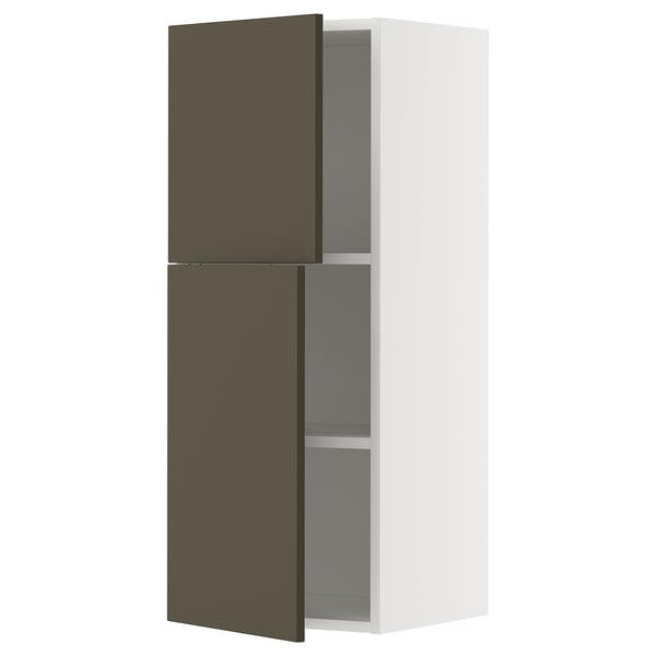 METOD keukenblok met donkerbruine deuren, wit frame, twee verstelbare legplanken.