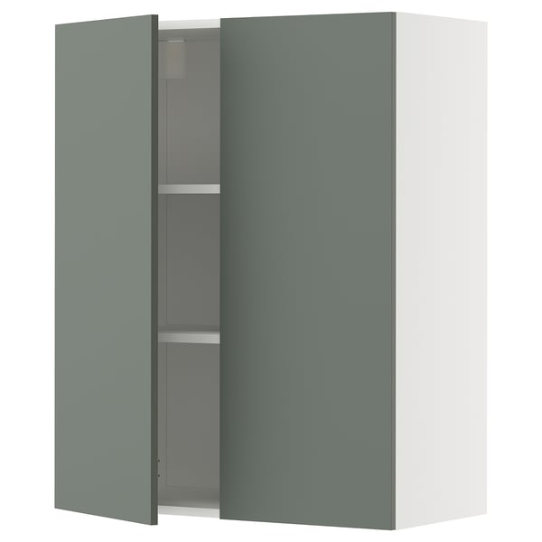 METOD keukenkast, grijsgroen, wandmontage, twee deuren, vierkante vorm, modern design.