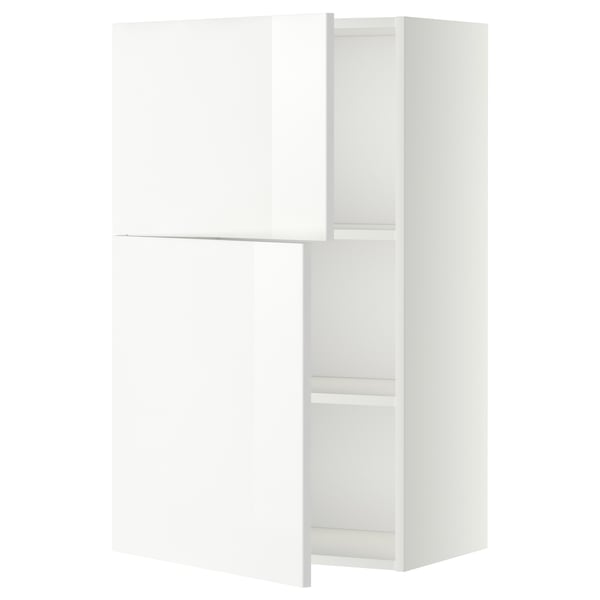 METOD keukenkast in glanzend wit met modern, strak design met hoge, lage planken en verstelbare rekken.